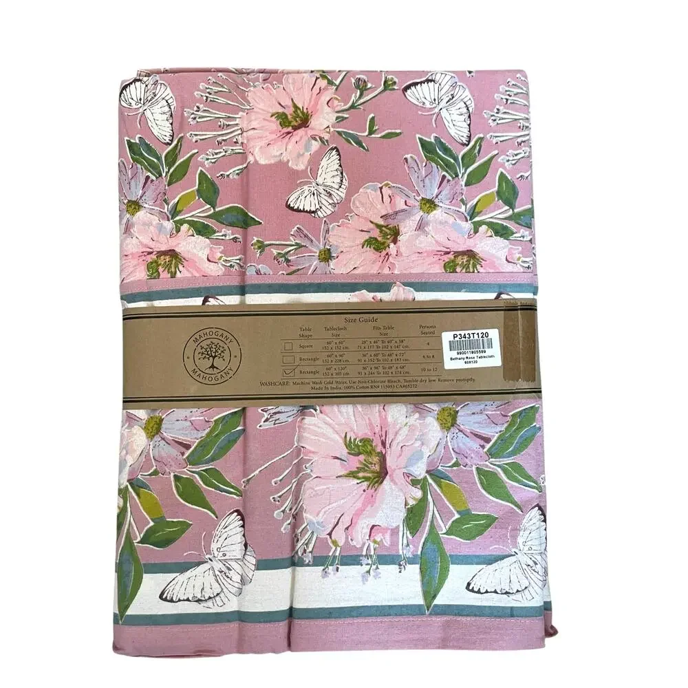 MAHOGANY Cotton Tablecloth 60x120 Pink Floral Butterflies NEW